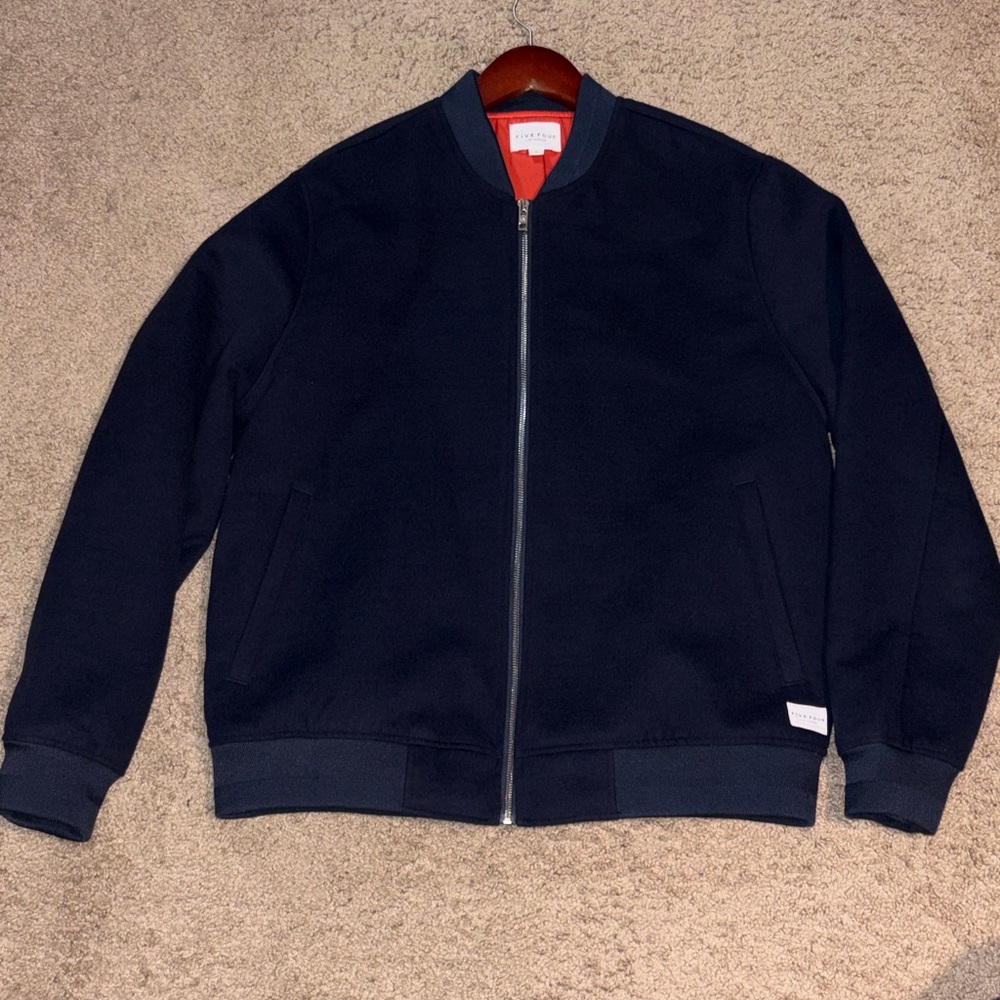 Navy Blue Bomber Jacket with Orange Lining
